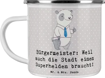 Produktbild von Mr. & Mrs. Panda Teetasse Bürgermeister Superheld - Grau Pastell - Geschenk, Beruf, Gemeinschaft, Haferl, Herausforderung, Berufe, Stadtentwicklung, Pott, Teebecher