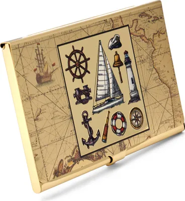 Produktbild von 9x6x0,5cm Visitenkartenbox maritim Visitenkartenhalter Messing gold Kartenetui