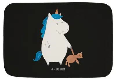 Produktbild von Mr. & Mrs. Panda Badteppich Einhorn Teddy - Schwarz - Geschenk, Unicorn, Gute Nacht, Badvorleger, Duschvorleger, Badezimmerteppich, duschmatte, Badematte, Einhörner
