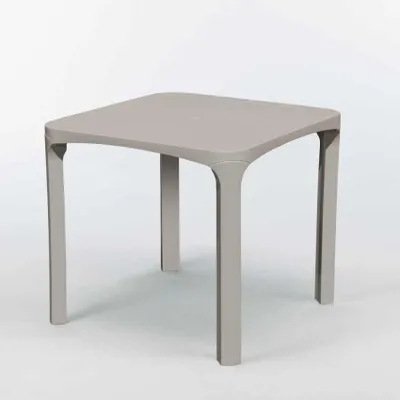 Image de lot de 14 tables hautes carrées Grand Soleil Olè en poly rotin 80x80 cm - Beige