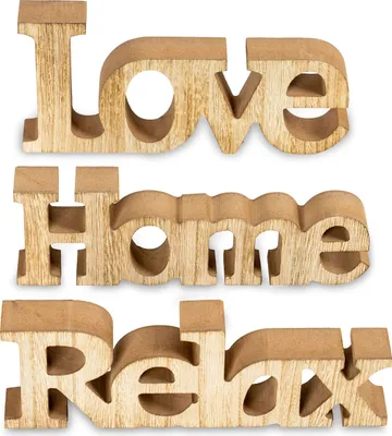 Produktbild von levandeo 3er Set Schriftzug Holz Love Home Relax Natur braun Aufsteller Deko