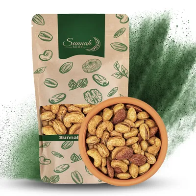 Produktbild von Sunnah Shop® Geräucherte Nussmischung 1kg aus Cashewkernen, Mandeln und Pistazienkerne | Intensives Raucharoma, knusprige Konsistenz | Studentenfutter