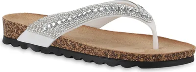 Produktbild von VAN HILL Damen Zehentrenner Sandalen Strass Profil-Sohle Schuhe 841028, Farbe: Weiß, Größe: 36