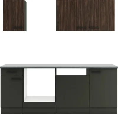 Produktbild von Optifit Küchenzeile ohne Geräte Rimini409/Madrid420 210 cm nussbaum anthrazit matt zerlegt Variante reversibel KPRM 2179