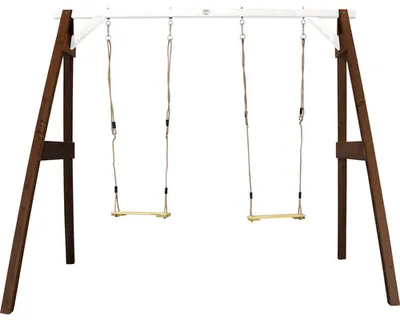 Produktbild von AXI Doppelschaukel in Braun / Weiß aus  Holz | Schaukel mit Gestell für 2 Kinder| Schaukelgestell für den Garten