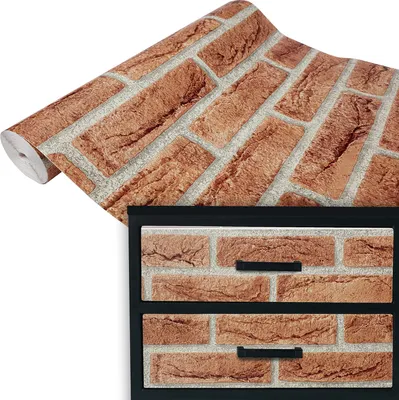 Produktbild von Klebefolie Möbel 45x100 cm - Rote Mauerziegel - Möbelfolie selbstklebend im Deko-Stil - Folie für Möbel zur einfachen Renovierung von Türen, Tischen und Regalen - Klebefolie dekorativ und abwaschbar