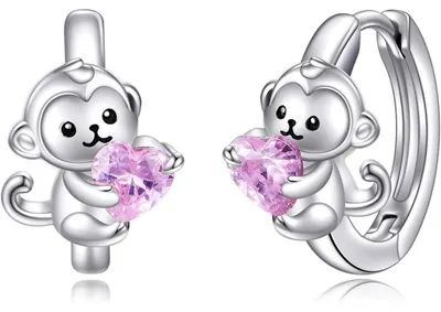 Produktbild von Creolen Ohrringe 925 Sterling Silber mit Rosa Zirkonia für Damen Mädchen Kinder Tier Motiv
