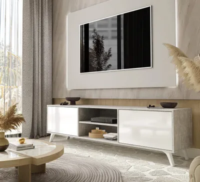 Produktbild von TV- Schrank SORO 180 cm Hochglanz: Beton / Weiß hochglanz