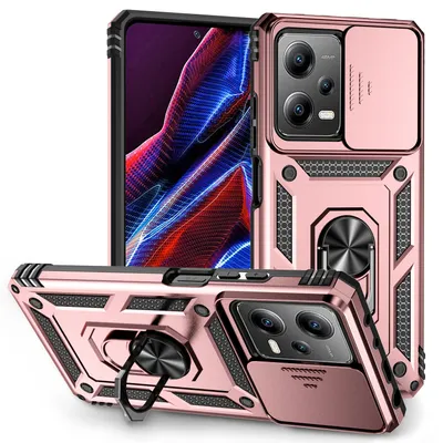 Obrázek produktu pro Pouzdro pro Xiaomi Redmi Note 12 Pro 5G dvouvrstvé pouzdro s posuvným krytem kamery a prstencovým stojánkem Růžový