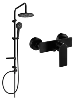 Image de Mexen Carl ensemble de douche en saillie avec pomme de douche et mitigeur Alfa, noir - 745740240-70