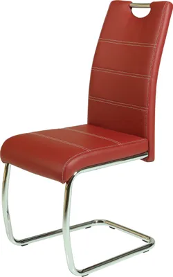 A red dining chair with a chrome cantilever base, shown from a three-quarter angle against a white background.