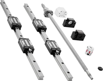 Produktbild von VEVOR Linearführungen, HGR20, 2er-Pack 600 mm Linearschienen, 1x Kugelumlaufspindel, 4x. Gleitblöcke, mit BF12/BK12 Endstütze, Kupplung & Muttergehäuse, für DIY-CNC-Fräsmaschinen & Drehmaschinen