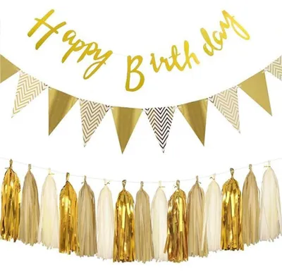 Goldenes Happy-Birthday-Banner-Set, 48-teilig, Papiergirlande