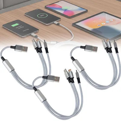 Produktbild von 3er Set 3in1 Universal USB-Schnellladekabel, 25 W, Micro-USB, USB Typ C & Lightning, 30 cm, für iPhones, Samsung, Pixel, Huawei, Powerbanks, Kameras