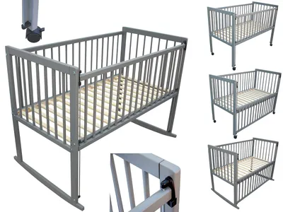 Produktbild von Kinderbett / Beistellbett / Wiege 3in1 120x60 cm grau