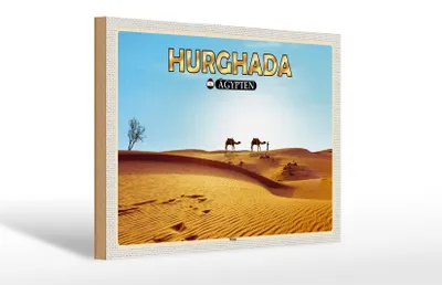 Produktbild von Holzschild Reise 30x20cm Hurghada Ägypten Wüste Kamele