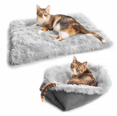 Image de Lit pour chat gris, lavable, moelleux, 2 en 1, pour petits chiens et chats