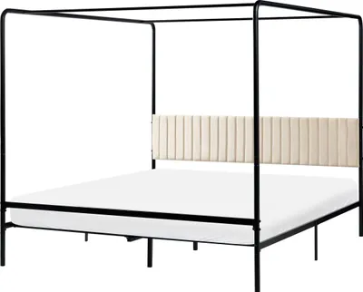 Produktbild von BELIANI Himmelbett Schwarz Metall mit Polsterkopfteil Gesteppt Metallrost 180x200 cm Modernes Design Schlicht Schlafzimmer Bett Doppelbett Metallbett