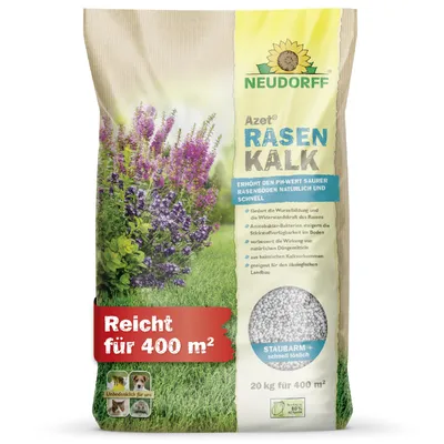 Produktbild von Neudorff Azet RasenKalk staubarm schnell löslich verhindert die Bildung von Moos, sorgt für einen gesunden gleichmäßig grünen Rasen 20kg 400m²