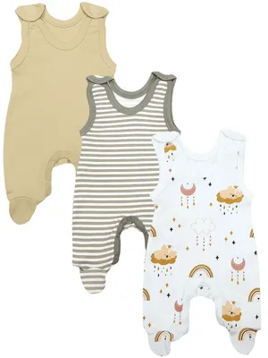 Produktbild von TupTam Baby Mädchen Strampler mit Fuß 3er Pack, Farbe: Beige_Regenbogen _Streifen, Größe: 50