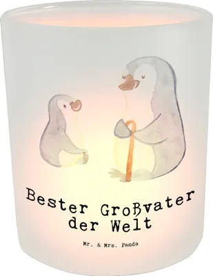 Produktbild von Mr. & Mrs. Panda Glas Windlicht Pinguin Bester Großvater der Welt - Transparent - Geschenk, Kerzenhalter, Mitbringsel, Opa, Geburtstag, Teelichthalter, stimmungslicht
