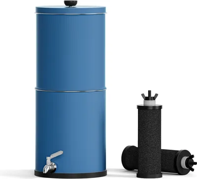 Produktbild von Wasserfiltrationsmaschine, 2,25 Gallonen Schwerkraft-Wasserfiltrationssystem, Wasserreiniger aus Edelstahl, blau, ohne Ständer