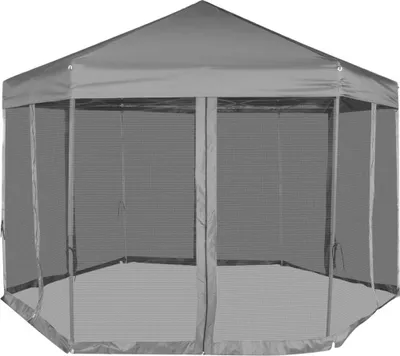 Produktbild von vidaXL Hexagonal Pop-Up Zelt mit 6 Seitenwänden Grau 3,6x3,1 m