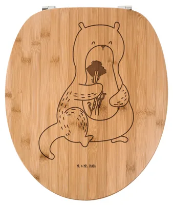 Produktbild von Mr. & Mrs. Panda WC-Brille Otter Blumenstrauß - Transparent - Geschenk, Seeotter, Toilettenbrille, WC Sitz, Toilettendeckel, Aus Holz, Brille, Bambus Klodeckel, Niedlich
