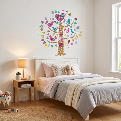 Produktbild von Wandaufkleber, dekorativ, phosphoreszierend, Baum und Vögel, mehrfarbig.