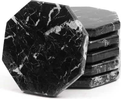 Productafbeelding van Handgemaakte marmeren onderzetters - sterrenvorm - 6 stuks - zwart - marmer - 8,9 cm