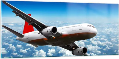 Produktbild von Bilder auf glas - Passagier Flugzeug Motoren Wolken - 120x50cm - Glasbilder - Wandbilder - Kunstdruck - Wanddekoration aus Glas - Glas Bilder - Wandbild auf Glas - GAB120x50-0375