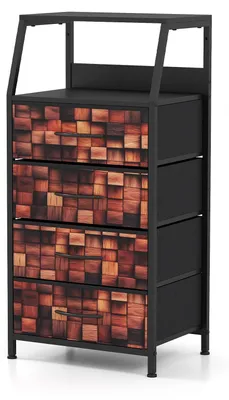 Zdjęcie produktu dla KOMFOTTEU Przemysłowa szafka nocna z 4 szufladami z tkaniny, pionowa szafka do przechowywania, solidna metalowa rama, wysoki organizer do szafy, stolik pomocniczy do sypialni, przedpokoju, salonu