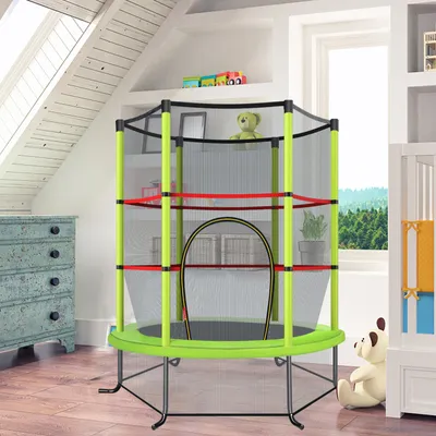 Produktbild von COSTWAY Ø165cm Gartentrampolin mit Sicherheitsnetz, Trampolin bis 135KG belastbar, für Kinder ab 3 Jahre Grün