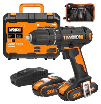 Produktbild von WORX WX370 Akku-Schlagbohrschrauber 20V, inkl. 2x2Ah Akkus & 30 Stk. Bohrer
