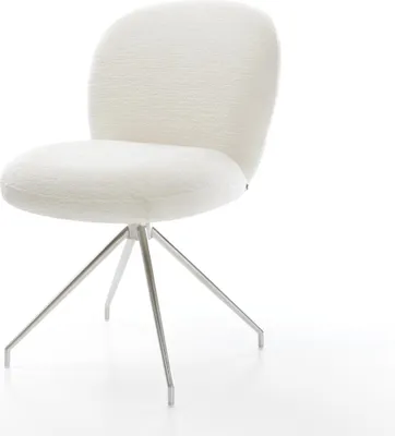 Produktbild von DELIFE Esszimmerstuhl Nube-Flex Bouclé Soft Beige Kreuzgestell konisch Edelstahl Taschenfederkern