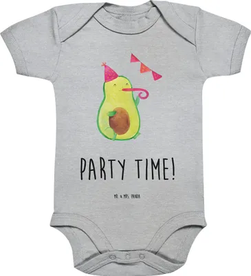 Produktbild von Mr. & Mrs. Panda Organic Babybody Avocado Party Zeit 1. - 3. Monat - Heather Grey - Geschenk, Happy Birthday, Strampler Baby, Geburtstag, Genießen, kurzarm, Einteiler