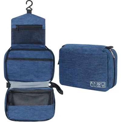 Productafbeelding van Waterdichte reiskosmesticzak, marineblauw, hangend model, maat S, 24,3 x 7,6 x 13 cm