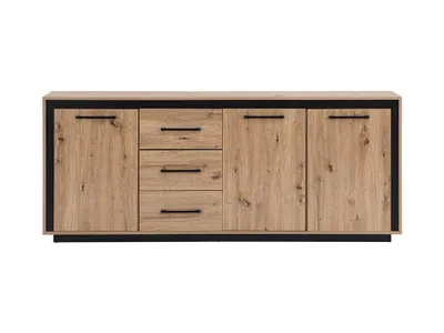 Produktbild von 3-türige Kommode mit 3 Schubladen aus MDF – in Natur und Schwarz – NALAMANE