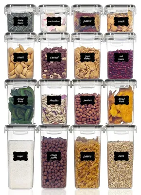 16 Vorratsdosen, BPA-frei, luftdicht, 24 Etiketten, schwarz