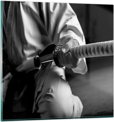 Produktbild von Bilder auf glas - Samurai-Schwert - 30x30cm - Glasbilder - Wandbilder - Kunstdruck - zum Aufhängen bereit - Wanddekoration aus Glas - Glas Bilder - Wandbild auf Glas - Einteilig - GAC30x30-3746