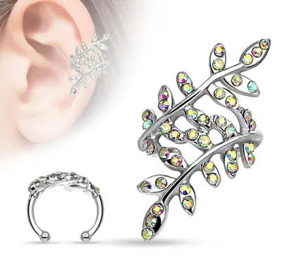 Produktbild von Ear Cuff Ohrklemme Blätter Aurora Borealis