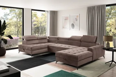 Image de AX LIVING Marron Canapé d'angle avec fonction sommeil Arkucio U 345cm D moderne