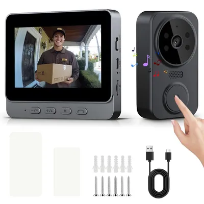 Produktbild von Video Türklingel, Kabellose Türklingel mit Kamera, 4,3-Zoll-IPS-Bildschirm Türklingel Funk, 2,4-GHz-Verbindung, automatische Foto-/Videoaufzeichnung