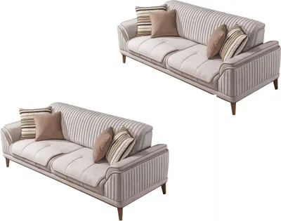 Produktbild von Villa Möbel Sofa Set Cuba Creme Stellvariante:3+3 Relax- und Bettfunktion, pflegeleichter Mikrofaser Samtstoff