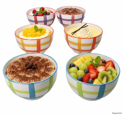 Produktbild von 6x Picknick Müslischalen 500ml Steingut bunt kariert Bowl Salat