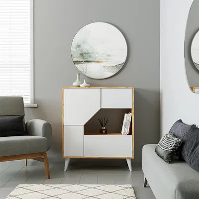 Produktbild von Roomart PABLO Mehrzweckschrank 90 cm breit, Weiß-Eiche