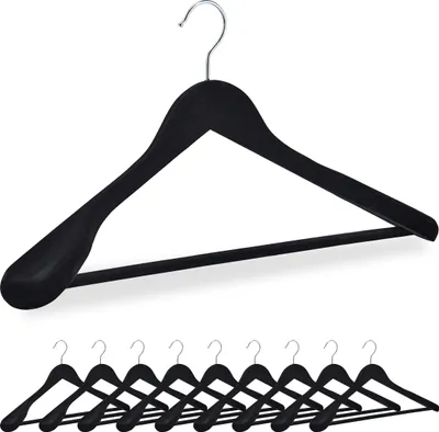 Samt-Kleiderbügel, 10er Set, breite Schultern, schwarz
