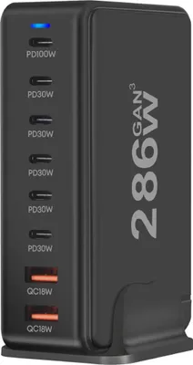 Immagine prodotto di Avizar, stazione di ricarica con 8 porte USB-C / USB Quick Charge GaN3 286W, nero