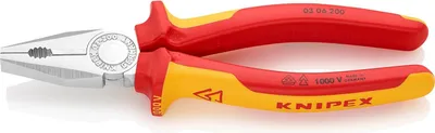 Immagine prodotto di Pinze combinate Knipex DIN ISO 5746 lunghezza 200 mm manici multicomponente cromati testati VDE - 03 06 200 SB
