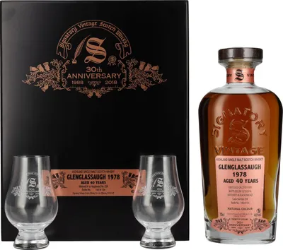 Produktbild von Signatory Vintage GLENGLASSAUGH 40 Years Old 30th ANNIVERSARY 1978 40,9% Vol. 0,7l in Holzkiste mit 2 Gläsern